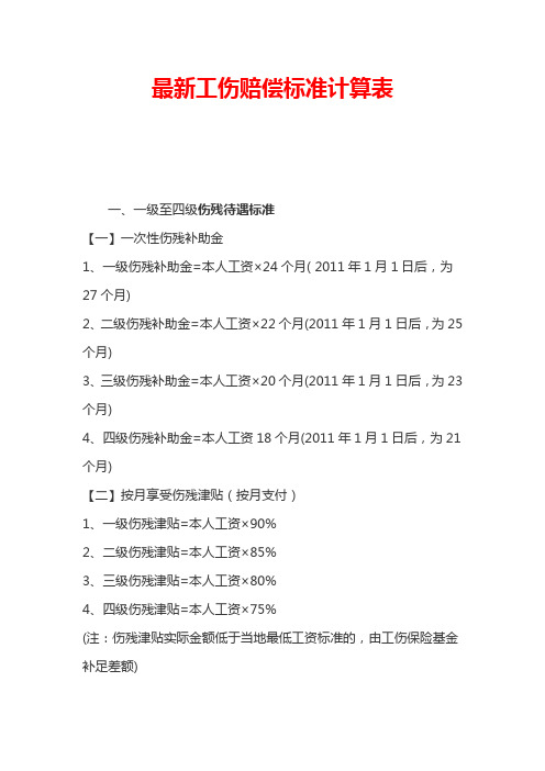 最新工伤赔偿标准计算表