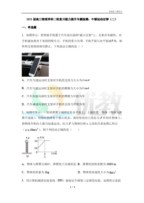 高考物理_10_牛顿运动定律(二)—2021届高三物理二轮复习能力提升专题检测