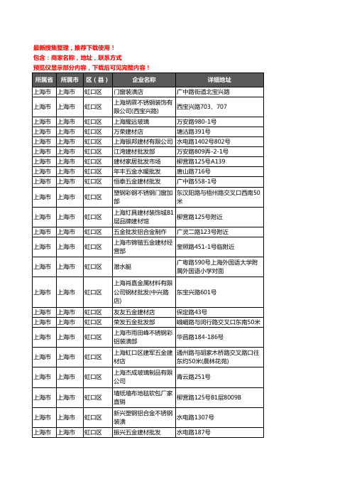 新版上海市上海市虹口区建材企业公司商家户名录单联系方式地址大全225家