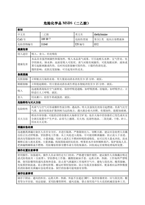 危险化学品MSDS(二乙胺)