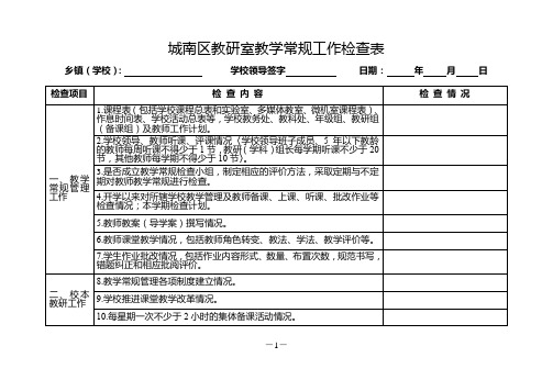 城南区教研室教学常规工作检查表(模板)