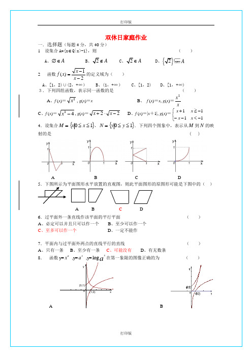 人教版数学高一双休日家庭作业