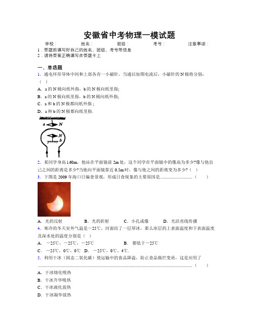 最新安徽省中考物理一模试题附解析