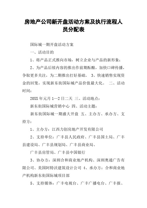 房地产公司新开盘活动方案及执行流程人员分配表