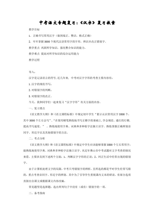 中考语文专题复习：《汉字》复习教案