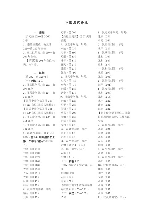 中外主要国家历代皇帝、国王、总统