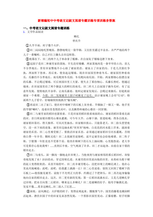 新部编初中中考语文记叙文阅读专题训练专项训练含答案