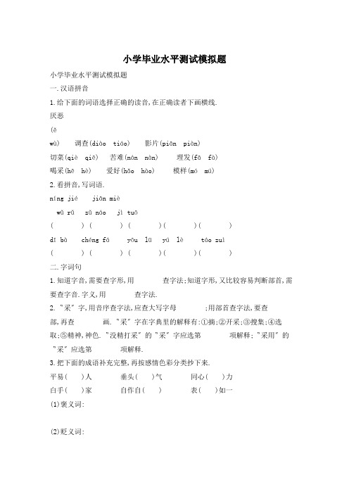 小学毕业水平测试模拟题