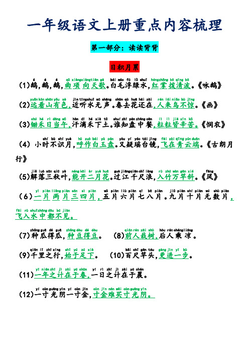 一年级上册语文重点知识总结