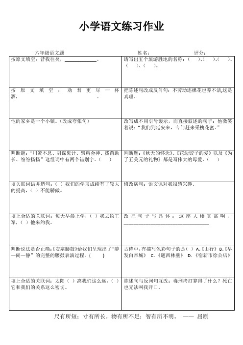 小学六年级语文拓展训练II 