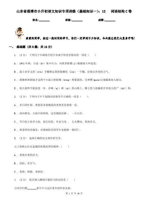 山东省淄博市小升初语文知识专项训练(基础知识一)：12   词语结构C卷