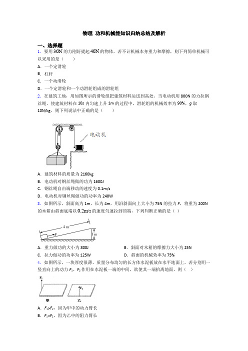 物理 功和机械能知识归纳总结及解析