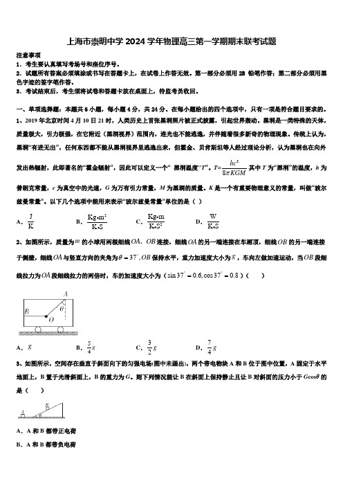 上海市崇明中学2024学年物理高三第一学期期末联考试题含解析