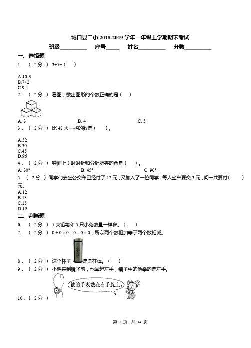 城口县二小2018-2019学年一年级上学期期末考试