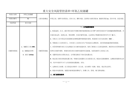 重大安全风险管控清单 - 环氧乙烷储罐