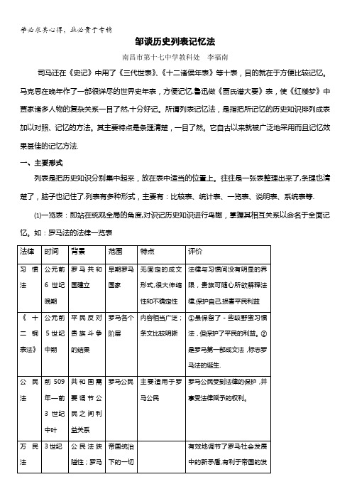 江西省历史特级教师李福南历史巧记系列之45--邹谈历史列表记忆法