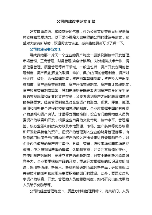 公司的建议书范文5篇