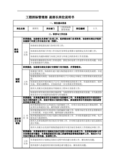 工程招标管理部 副部长岗位说明书