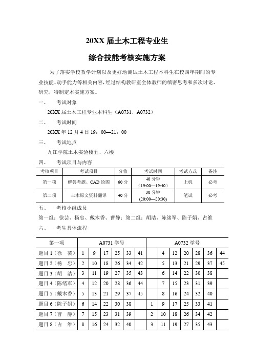 工程考试-土木工程专业综合技能考试实施方案 精品