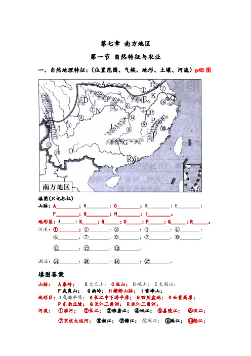 7.1南方地区自然特征与农业+知识点-2021-2022学年八年级地理下学期人教版