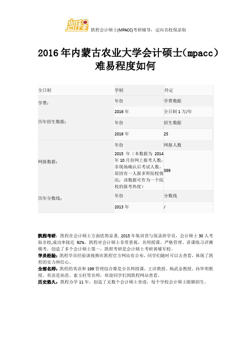 2016年内蒙古农业大学会计硕士(mpacc)难易程度如何