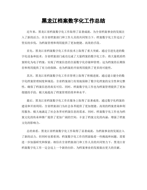 黑龙江档案数字化工作总结