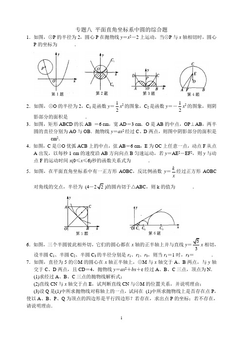 专题八 平面直角坐标系中圆的综合题