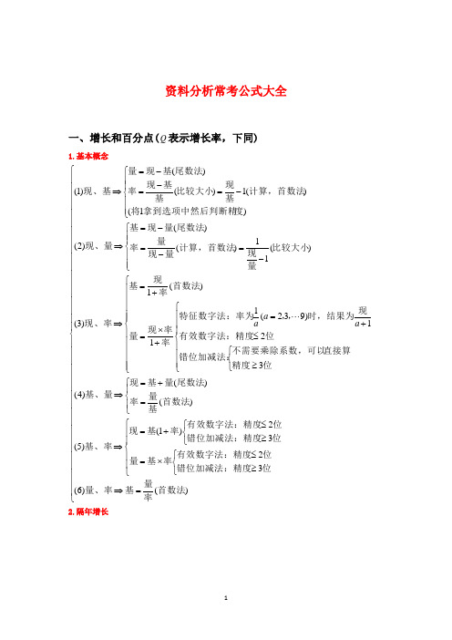 事业单位自学资料-职测-资料分析常考公式大全