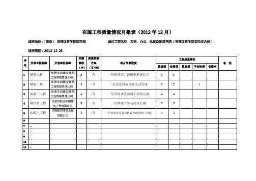 在施工程质量情况月报表12-25