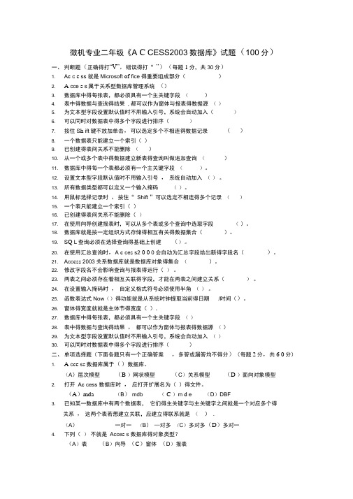 access2003数据库试题及答案