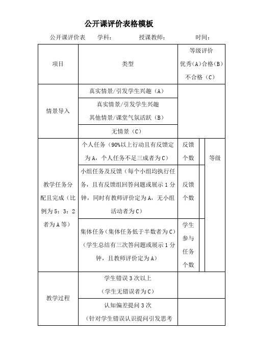 公开课评价表格模板