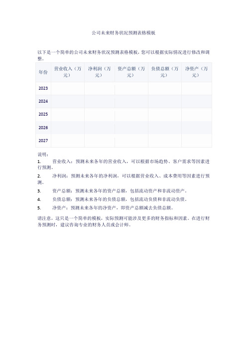 公司未来财务状况预测表格模板