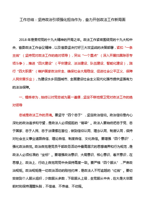 工作总结：坚持政治引领强化担当作为,奋力开创政法工作新局面