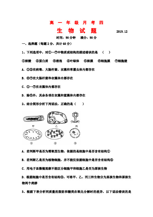 2019-2020学年山西省应县第一中学校(又：朔州外国语学校)高一上学期第四次月考生物试题