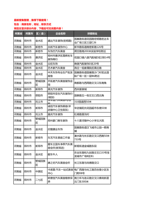 新版河南省郑州市汽车装潢企业公司商家户名录单联系方式地址大全1620家