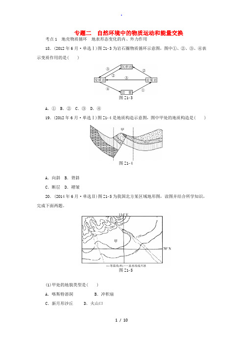 2015年高考地理学业水平测试 真题汇编 专题二 自然环境中的物质运动和能量交换