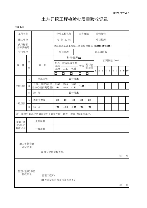 土方开挖工程检验批质量验收记录