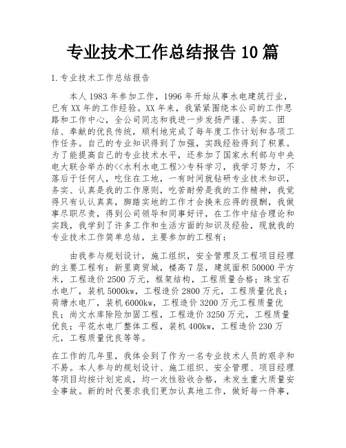 专业技术工作总结报告10篇