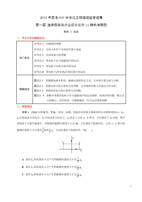 题型12 磁场-(第一篇)2019年高考600分考法之物理题型抢分卷(原卷版)