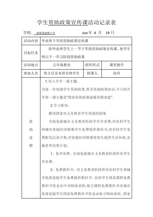 学生资助政策宣传课活动记录表