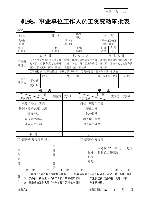 机关、事业单位工作人员工资变动审批表