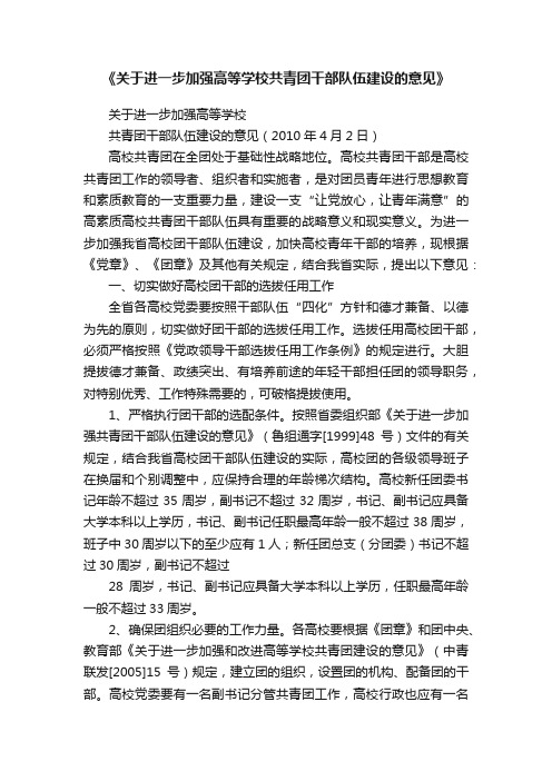 《关于进一步加强高等学校共青团干部队伍建设的意见》