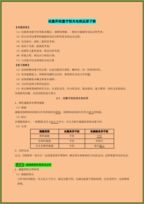 高中物理专题复习动量和动量守恒定律光电效应原子核