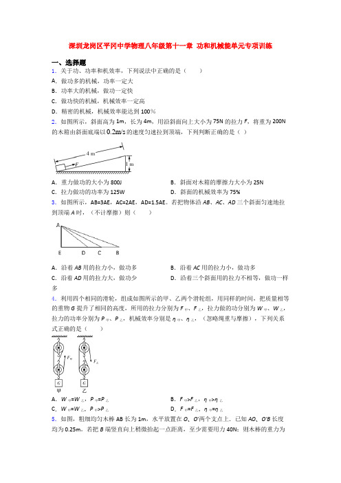 深圳龙岗区平冈中学物理八年级第十一章 功和机械能单元专项训练