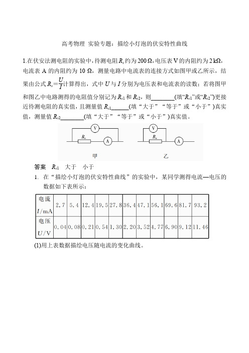 高考物理 实验专题：描绘小灯泡的伏安特性曲线