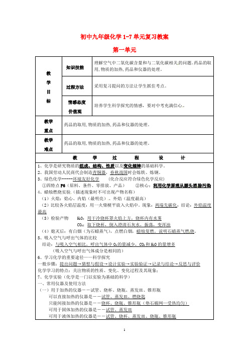 2017年版初中九年级化学1-7单元复习教案