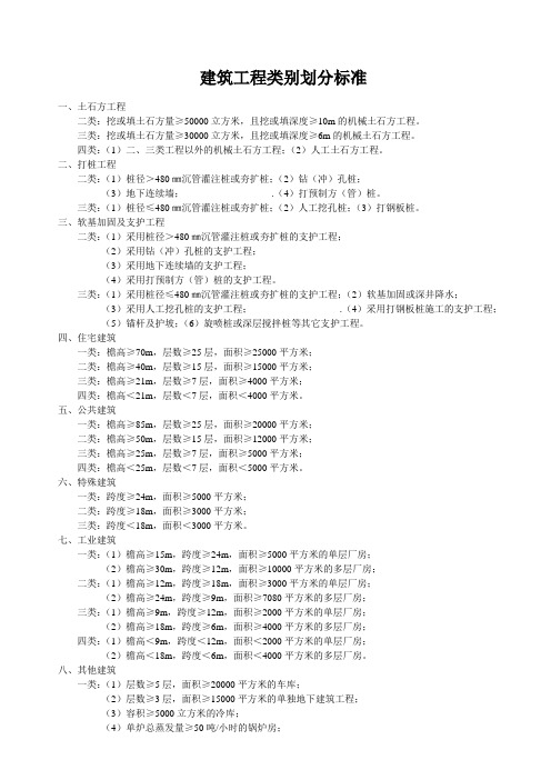 建筑工程类别划分标准