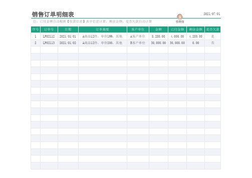 销售订单明细表Excel模板