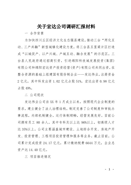 关于宏达公司调研汇报材料