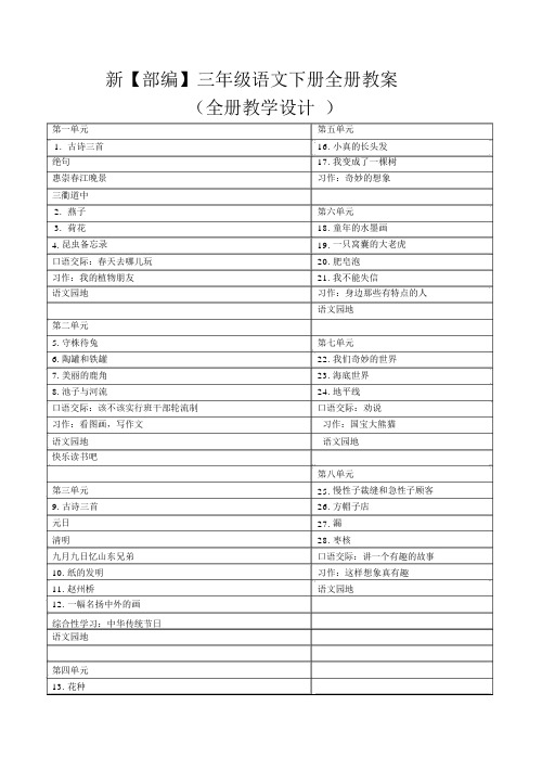 2020年春新版人教部编版三年级语文下册全册教案